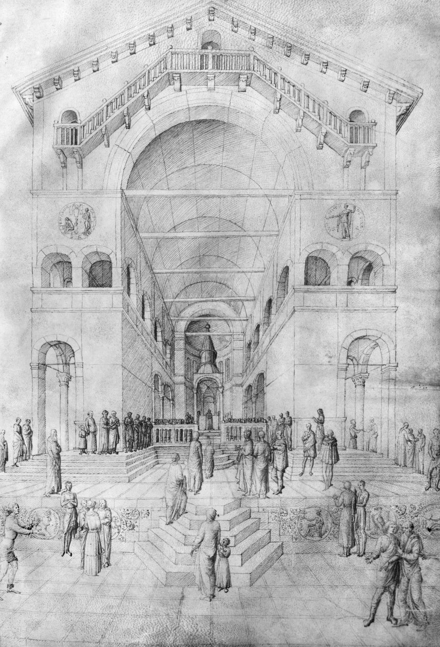 Ofiarowanie Matki Boskiej w Świątyni, z Albumu rysunków Jacopo Belliniego (pióro i atrament na welinie) autorstwa Jacopo Bellini