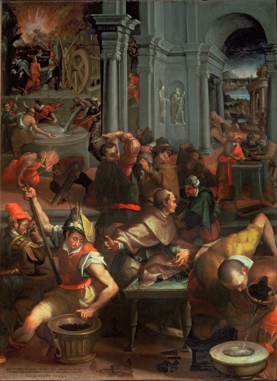 Wynalazek prochu strzelniczego w latach 1313, 1572 (łupek) autorstwa Jacopo Coppi