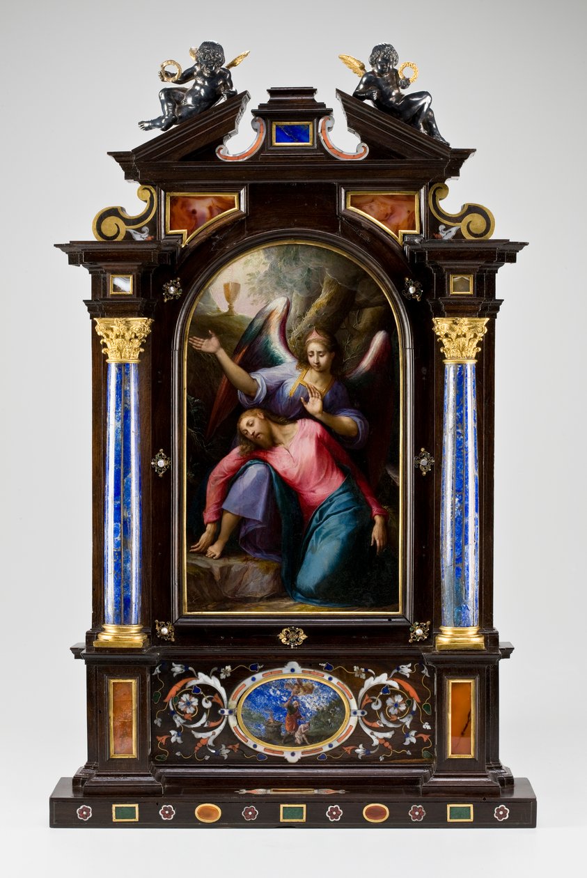 Ołtarz przenośny w walizce (Chrystus na Górze Oliwnej), 1608 (media mieszane) autorstwa Jacopo Ligozzi