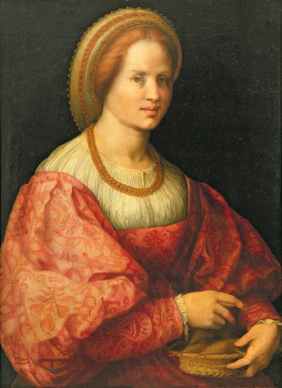 Portret kobiety z koszem wrzecion, ok. 1514-17 autorstwa Jacopo Pontormo