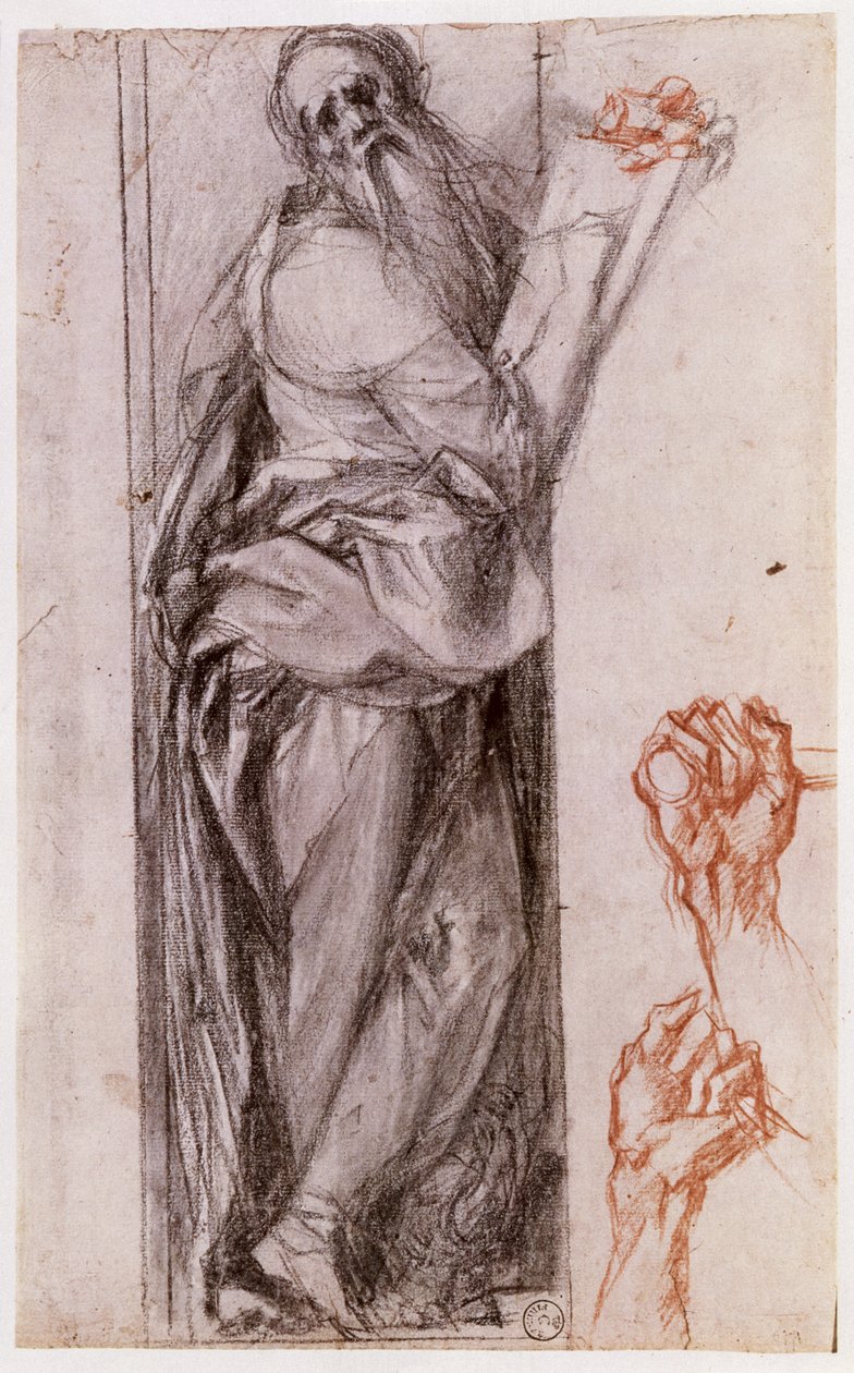 Studium św. Jana Ewangelisty i dwa studia pięści (kreda czarna i czerwona) autorstwa Jacopo Pontormo