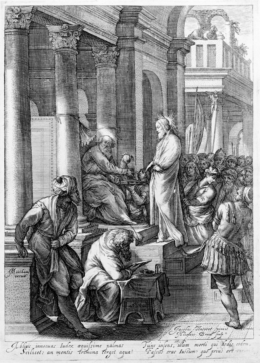 Chrystus przed Piłatem, rytowany przez Nicolaesa Braeu autorstwa Jacopo Robusti Tintoretto