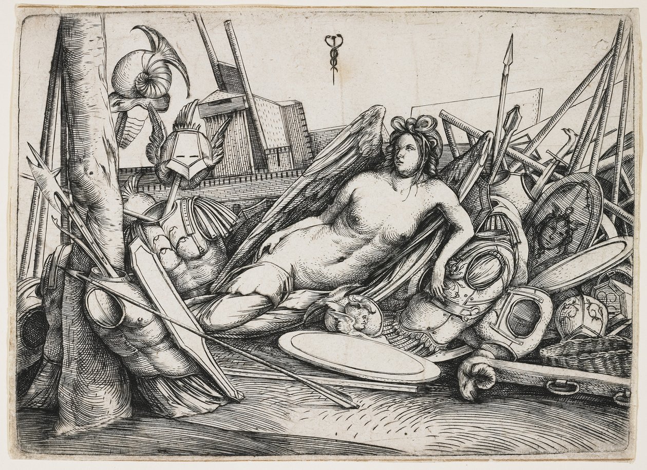 Zwycięstwo leżące pośród trofeów, c. 1510 autorstwa Jacopo de Barbari