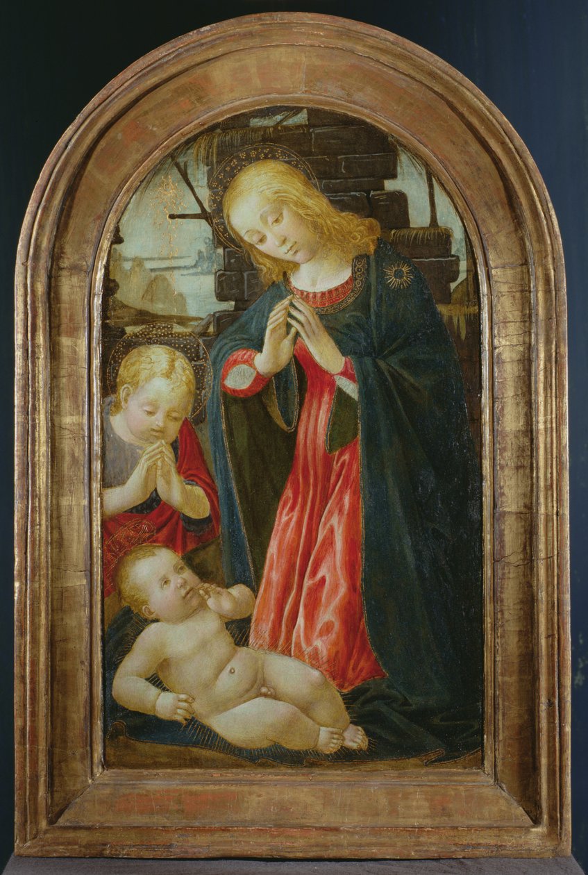 Madonna z Dzieciątkiem z dzieciątkiem św. Janem Chrzcicielem (tempera na płycie) autorstwa Jacopo del Sellaio