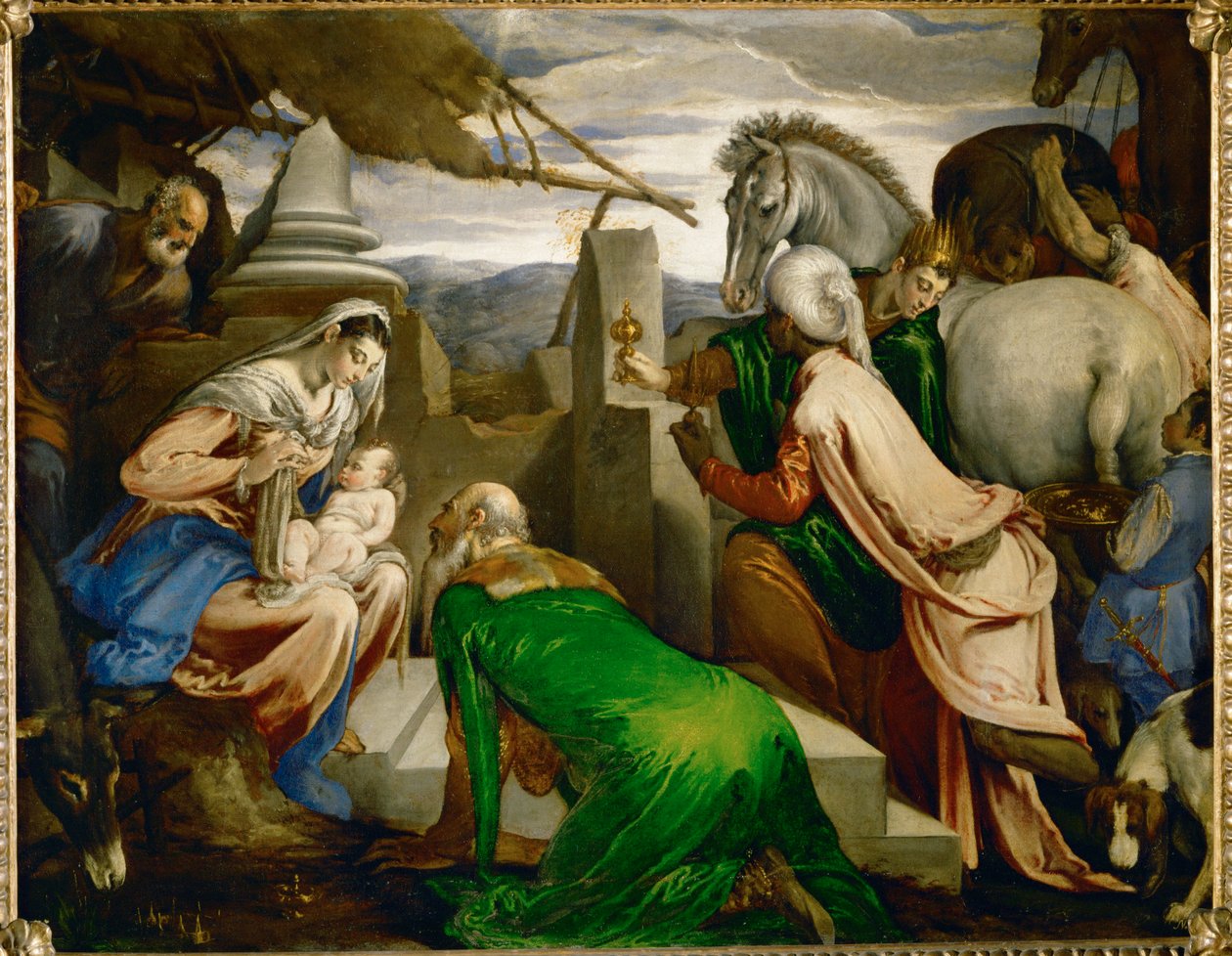 Pokłon Trzech Króli... (olej na płótnie) autorstwa Jacopo (1510 92) Bassano
