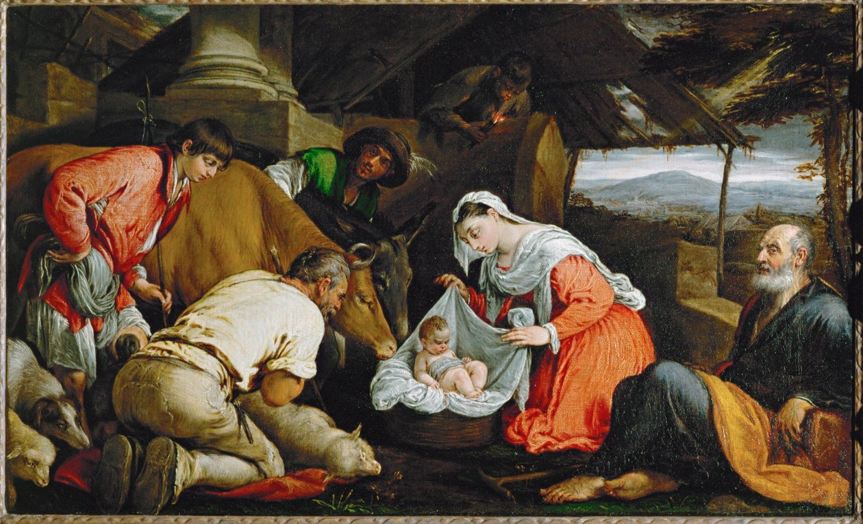 Adoracja pasterzy (obraz na płótnie) autorstwa Jacopo (1510-92) Bassano