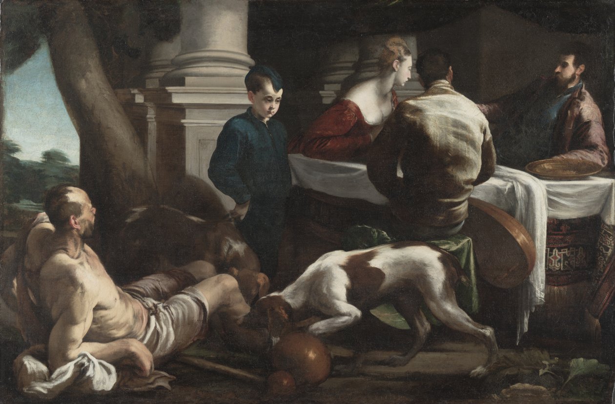 Łazarz i bogacz, ok. 1550 (olej na płótnie) autorstwa Jacopo Bassano