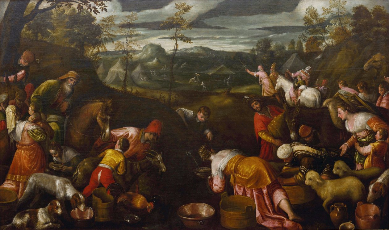 Mojżesz uderzający wodą ze skały par Bassano, starszy Jacopo (ok. 1510-1592) (Jacopo da Ponte). olej na płótnie autorstwa Jacopo Bassano
