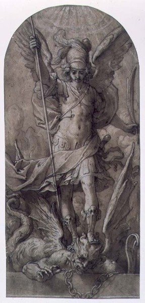 St. Michael (brązowy tusz i brązowe spranie) autorstwa Jacopo (attr.to) Ligozzi