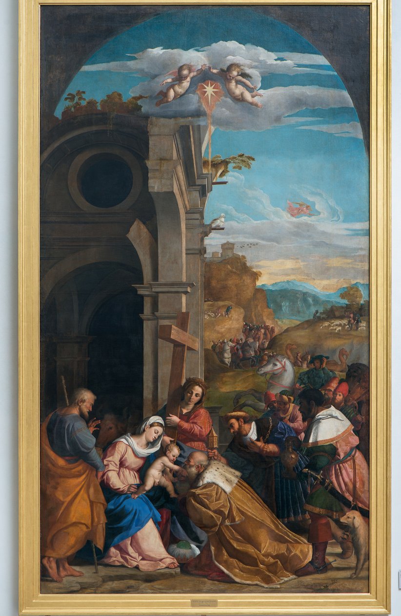 Adoracja Trzech Króli w obecności św. Heleny autorstwa Jacopo (c.1480 1528) Palma