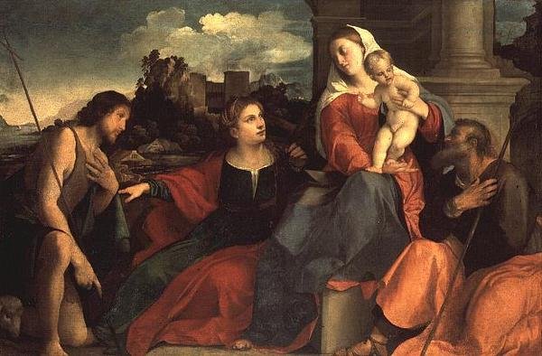 Madonna z Dzieciątkiem ze św. Janem Chrzcicielem i świętymi autorstwa Jacopo (c.1480 1528) Palma
