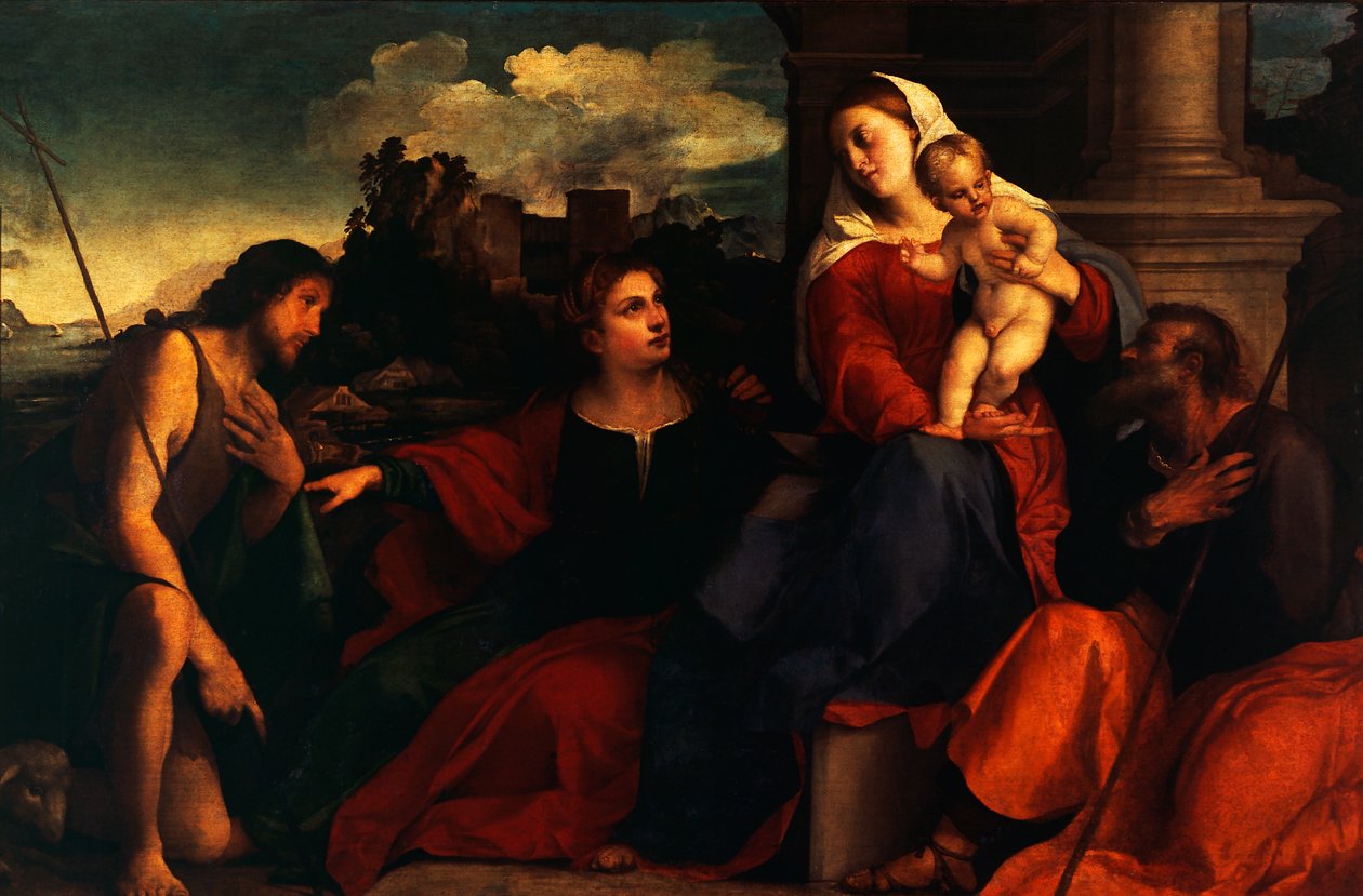 Święta rozmowa, ok. 1525 (olej na płótnie) autorstwa Jacopo (c.1480 1528) Palma