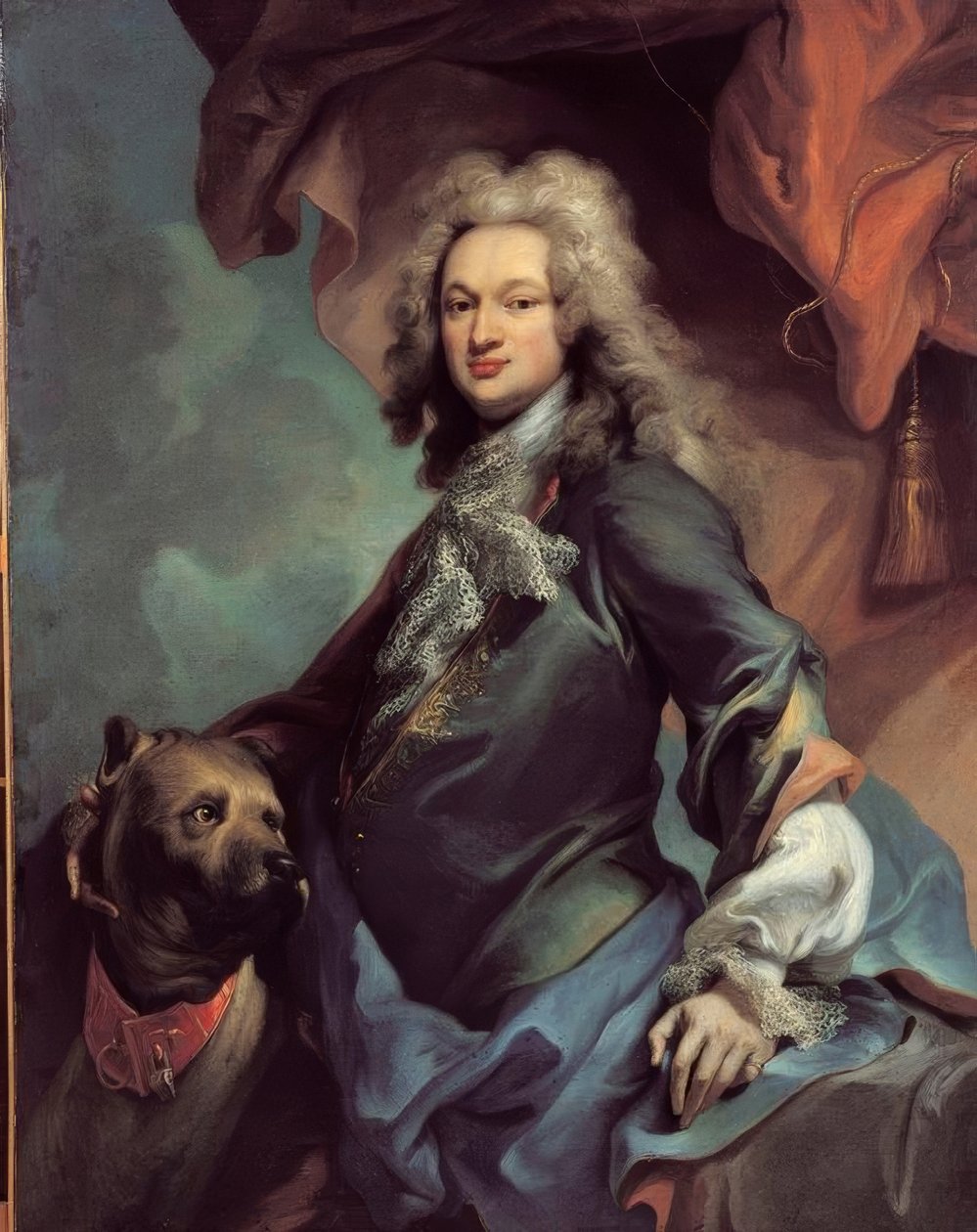 Portret dżentelmena z mastiffem autorstwa Jacopo Amigoni