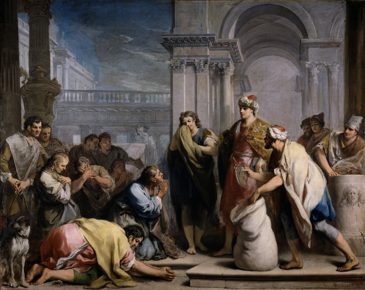 Srebrny puchar Józefa w worku Benjamins, ok. 1749 autorstwa Jacopo Amigoni