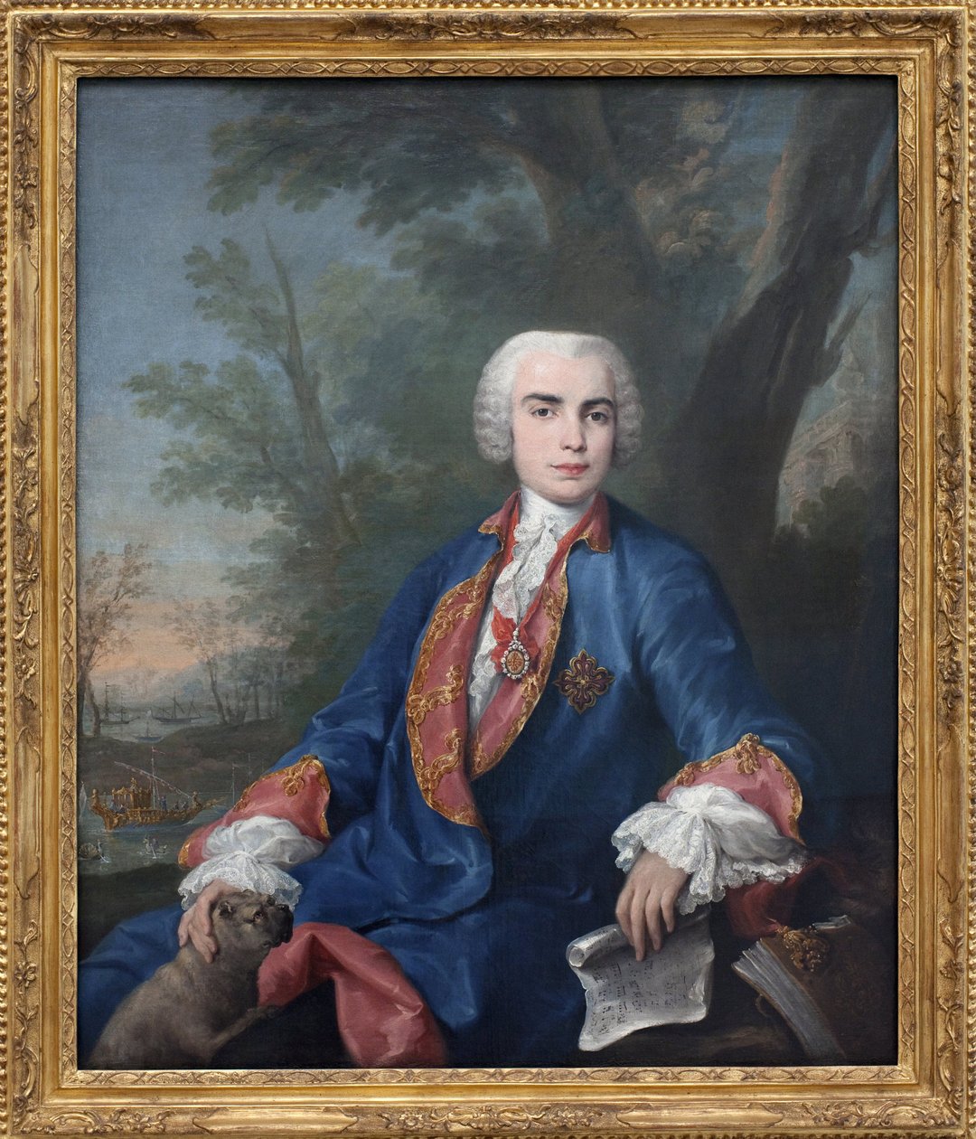 Kastrat sopranowy Carlo Broschi, zwany Farinelli (1705-1782). Śpiewak nosi medal Orderu Calatrava, na partyturze trzyma w ręku niektóre takty z opery Zenobia Gaetano Latilia. Obraz Jacopo Amigoniego (1682-1752), olej na autorstwa Jacopo Amigoni