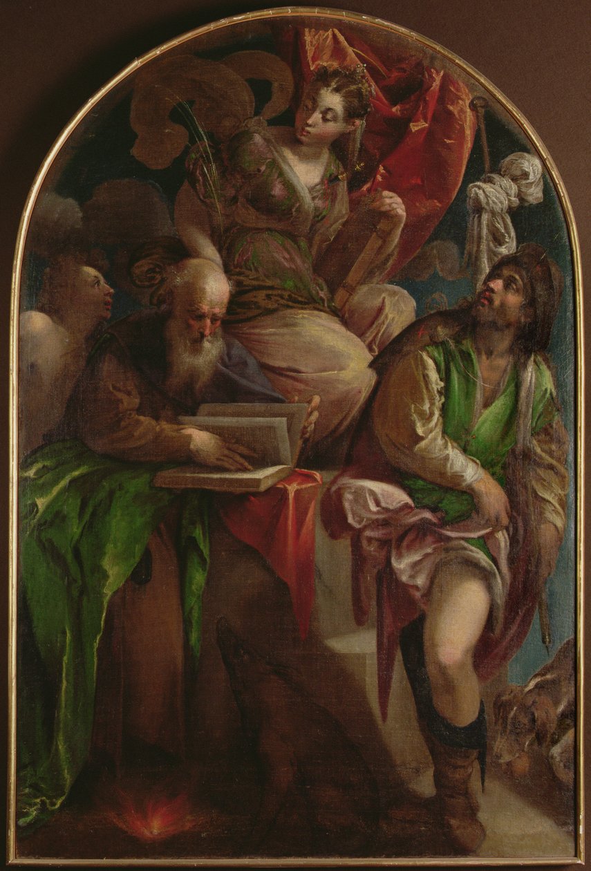 Św. Justyna z Padwy intronizowana ze św. Sebastianem, św. Antonim Opatem i św. Rochem, ok. 1557-60 autorstwa Jacopo Bassano