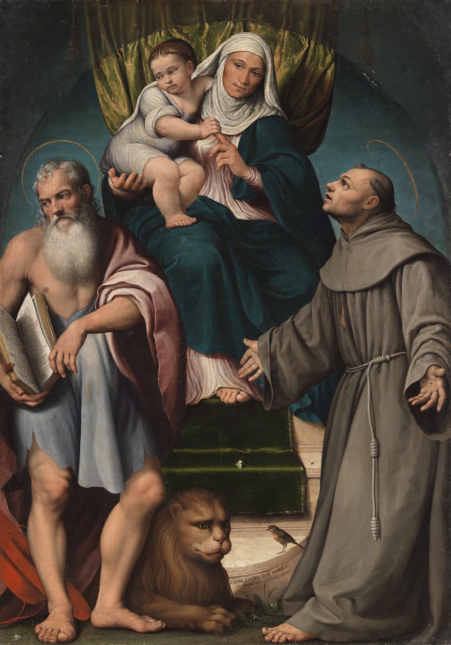 Św. Anna i Dzieciątko Chrystus na tronie między świętymi Hieronima i Franciszkiem, 1541. autorstwa Jacopo Bassano il vecchio