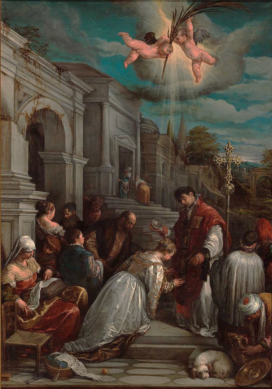 Św. Walenty chrzczący Św. Lucylę, 1575 autorstwa Jacopo Bassano il vecchio