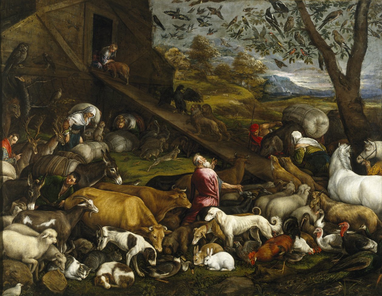 Zwierzęta wsiadły na pokład Arki Noego autorstwa Jacopo Bassano il vecchio