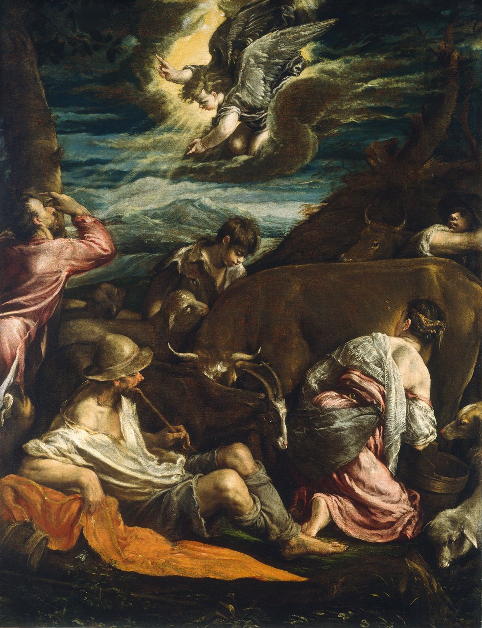 Zwiastowanie pasterzom, prawdopodobnie 15551560. autorstwa Jacopo Bassano il vecchio