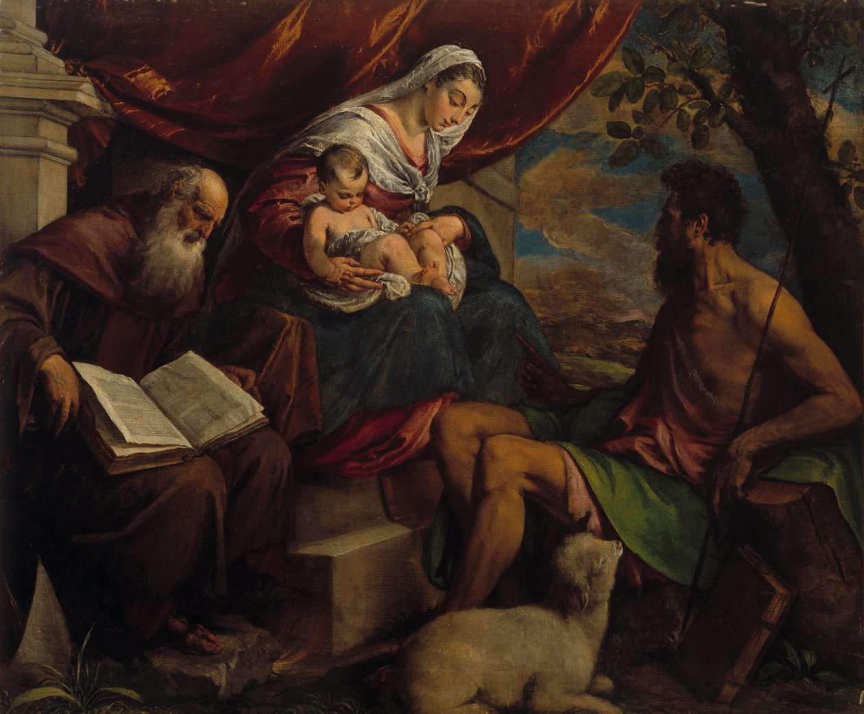 Dziewica z Dzieciątkiem z Janem Chrzcicielem i św. Antonim Opatem, 1560s. autorstwa Jacopo Bassano il vecchio