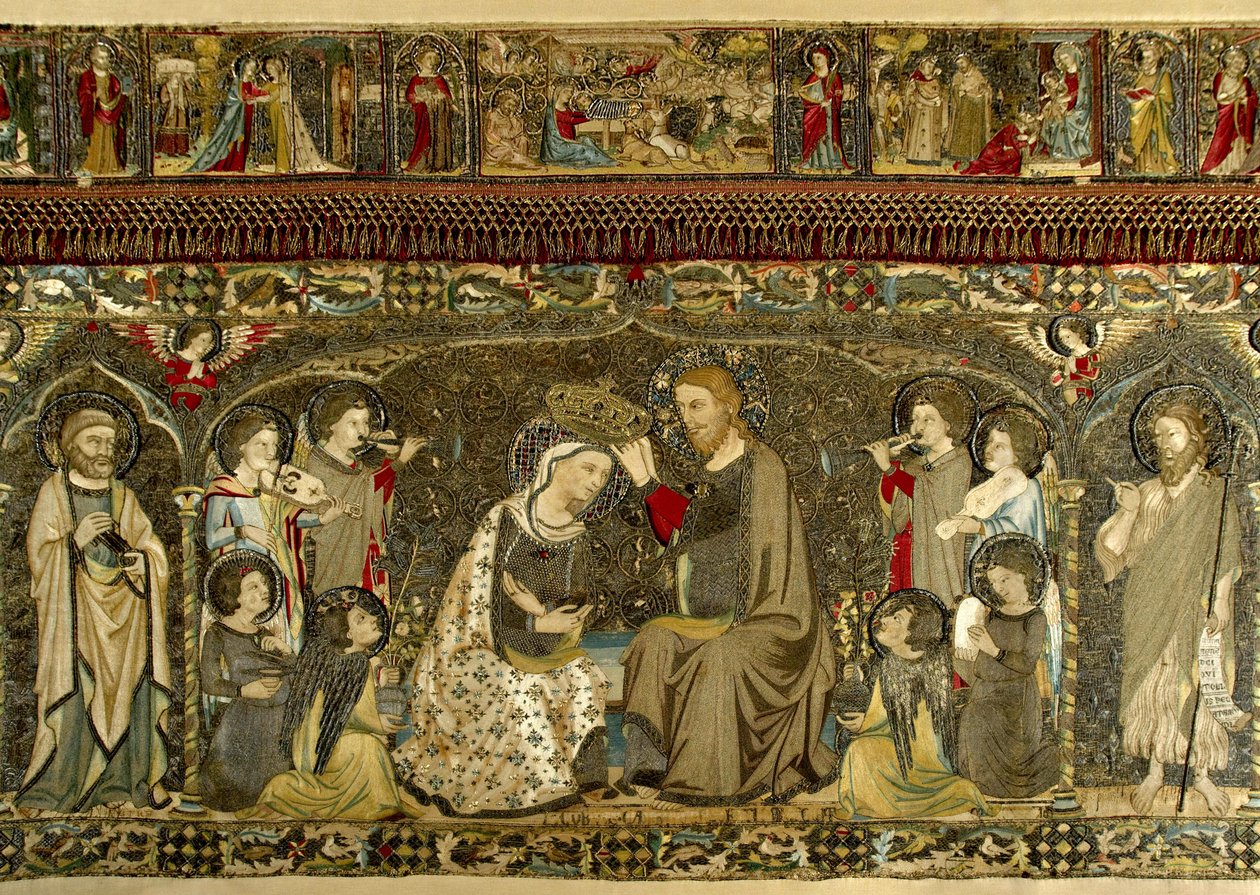 Koronacja Dziewicy pomiędzy ośmioma aniołami i czternastoma świętymi (haft kościelny) par Cambi, Jacopo (czynny ok. 1336) autorstwa Jacopo Cambi