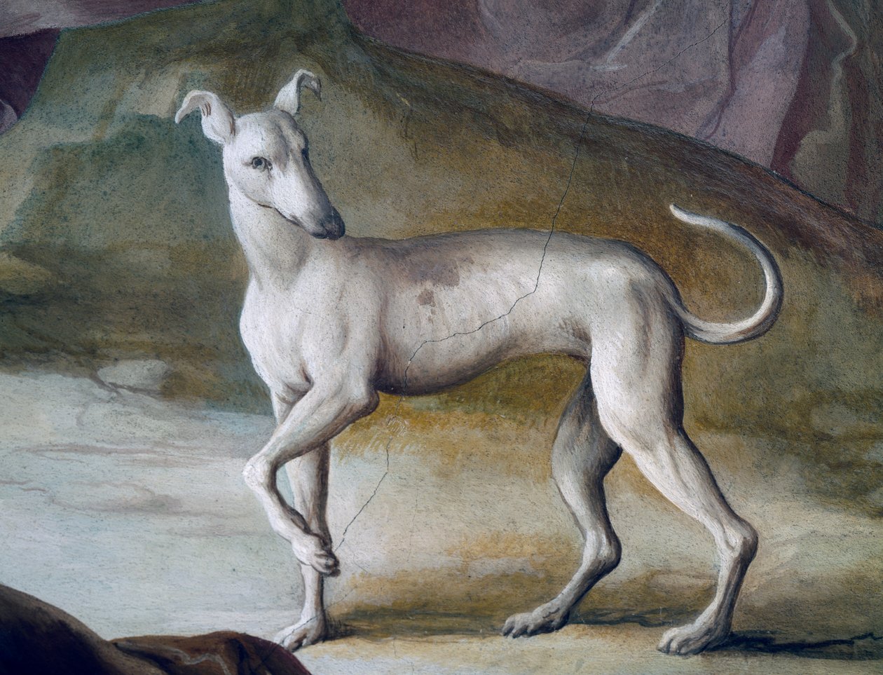 Pies, fragment fresku Jacopo Guarana (1720-1808), sala centralna Villa Contarini, Valnogaredo, Wenecja Euganejska, Włochy autorstwa Jacopo Guarana