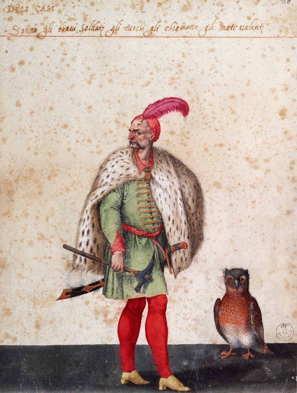 Żołnierz turecki z sową, rysunek Jacopo Ligozzi (1547-1627) autorstwa Jacopo Ligozzi