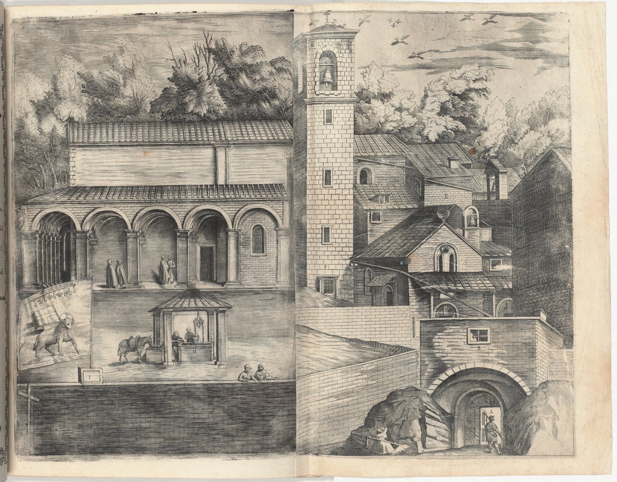 Widok kwadrantu: Drzwi Główne, Plac, Kościół i Loggia Klasztoru Monte della Vernia. autorstwa Jacopo Ligozzi
