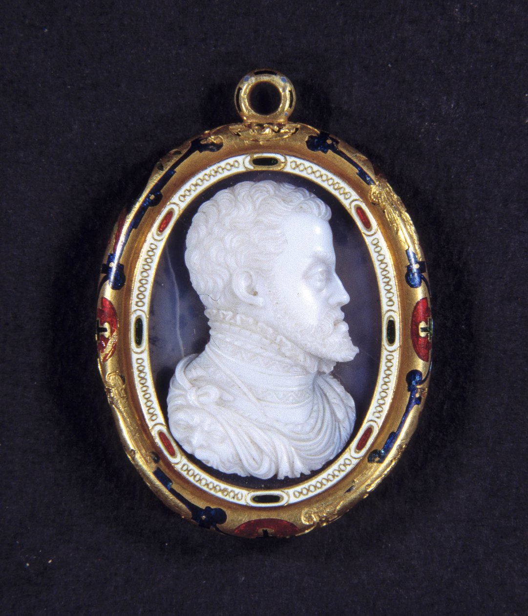 Portret króla Hiszpanii Filipa II (1527-1598). Medalion w calcedonu autorstwa Jacopo Nizzola da Trezzo