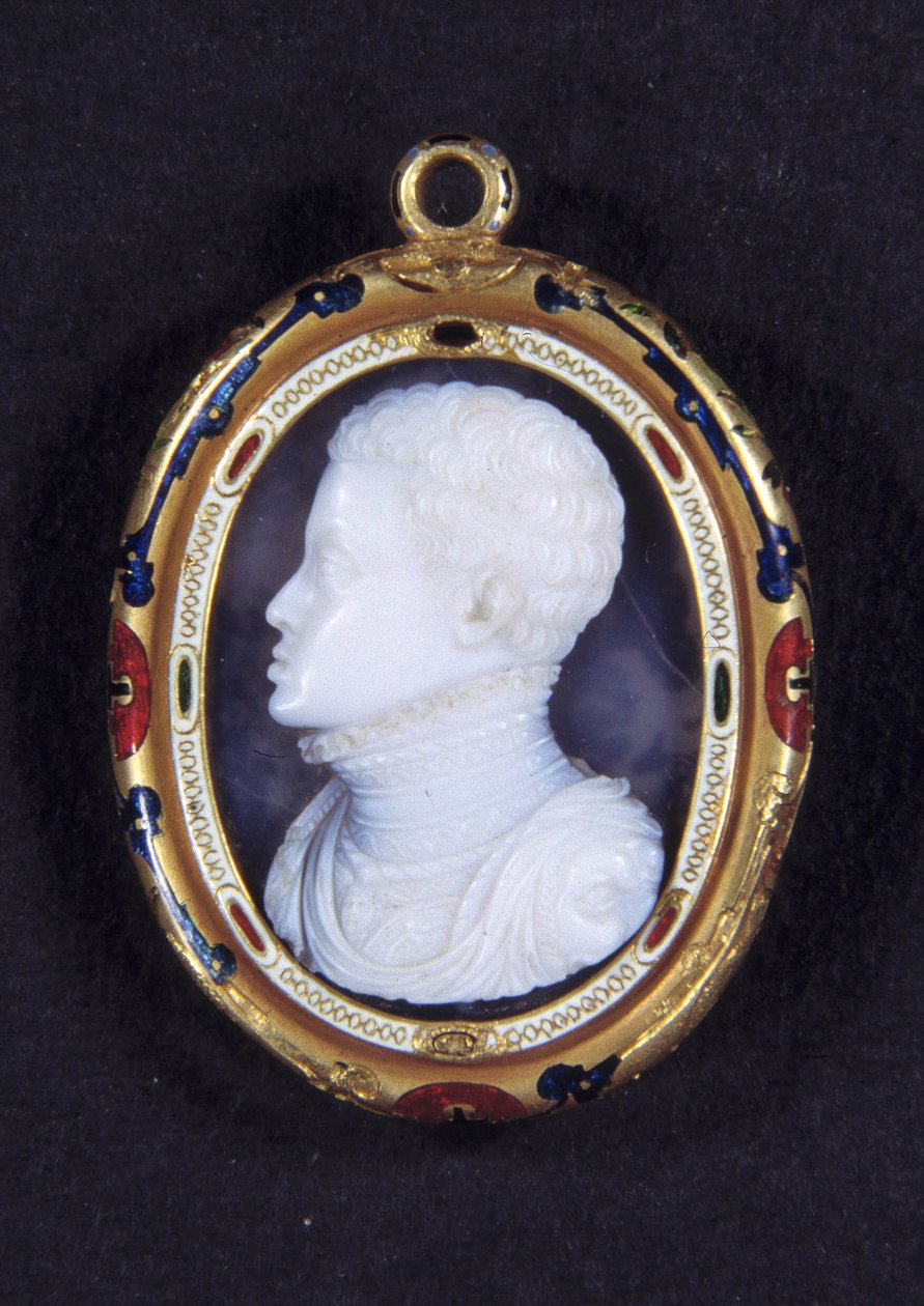 Portret księcia Don Carlosa (1545-1568) Hiszpanii. Medalion z kalcedonu autorstwa Jacopo Nizzola da Trezzo