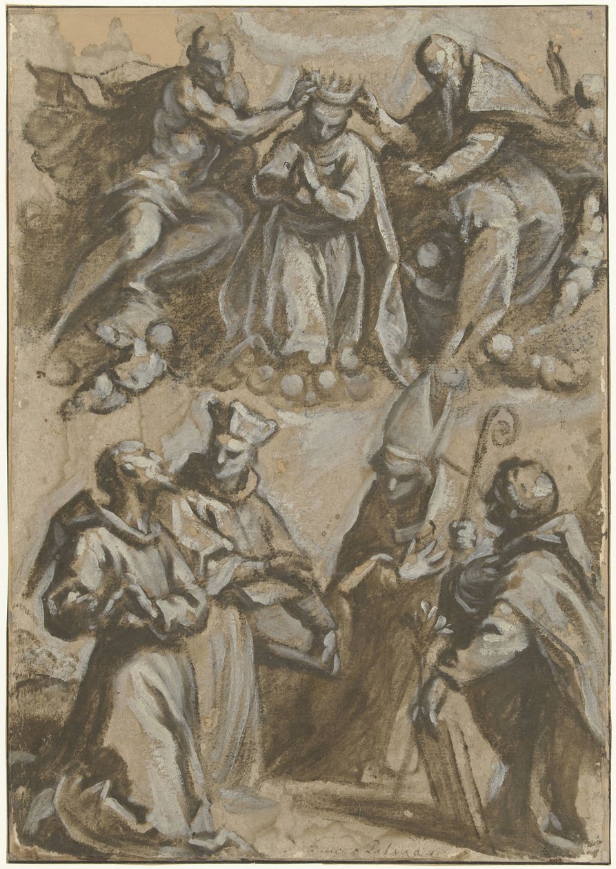 Czterech Świętych w adoracji i koronacji Marii Panny autorstwa Jacopo Palma (il Giovane)