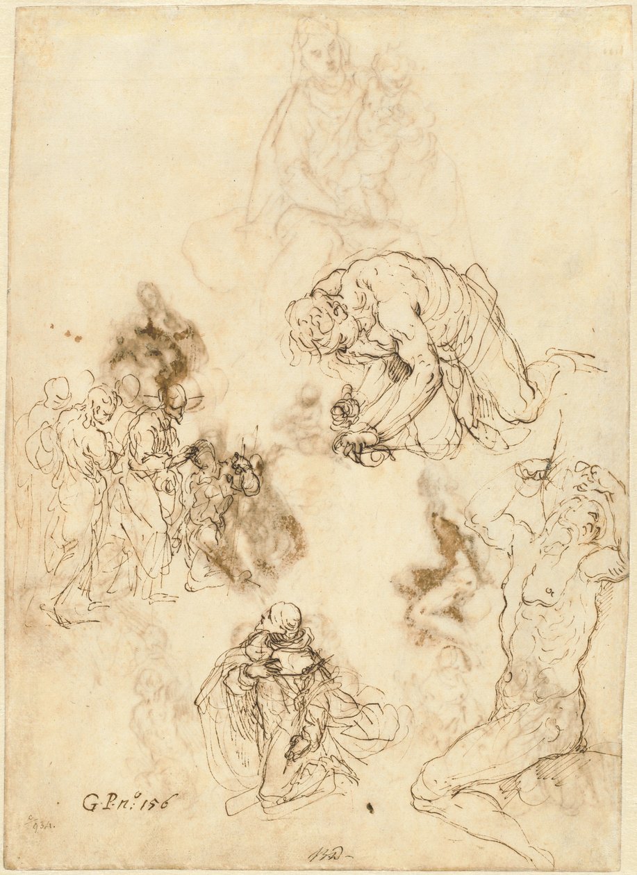 Studia nad Chrystusem uzdrawiającym niewidomego, św. Filipem Benizzi i św. Sebastianem autorstwa Jacopo Palma il Giovane