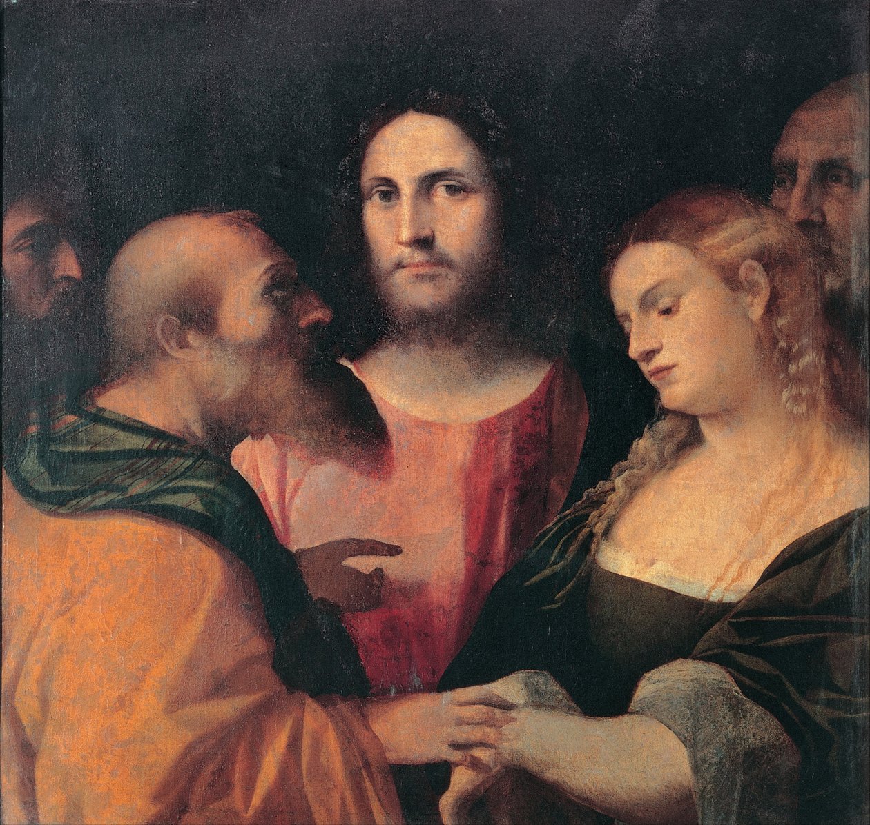 Chrystus i niewiasta przyłapana na cudzołóstwie, 1525-1528 autorstwa Jacopo Palma il Vecchio the Elder