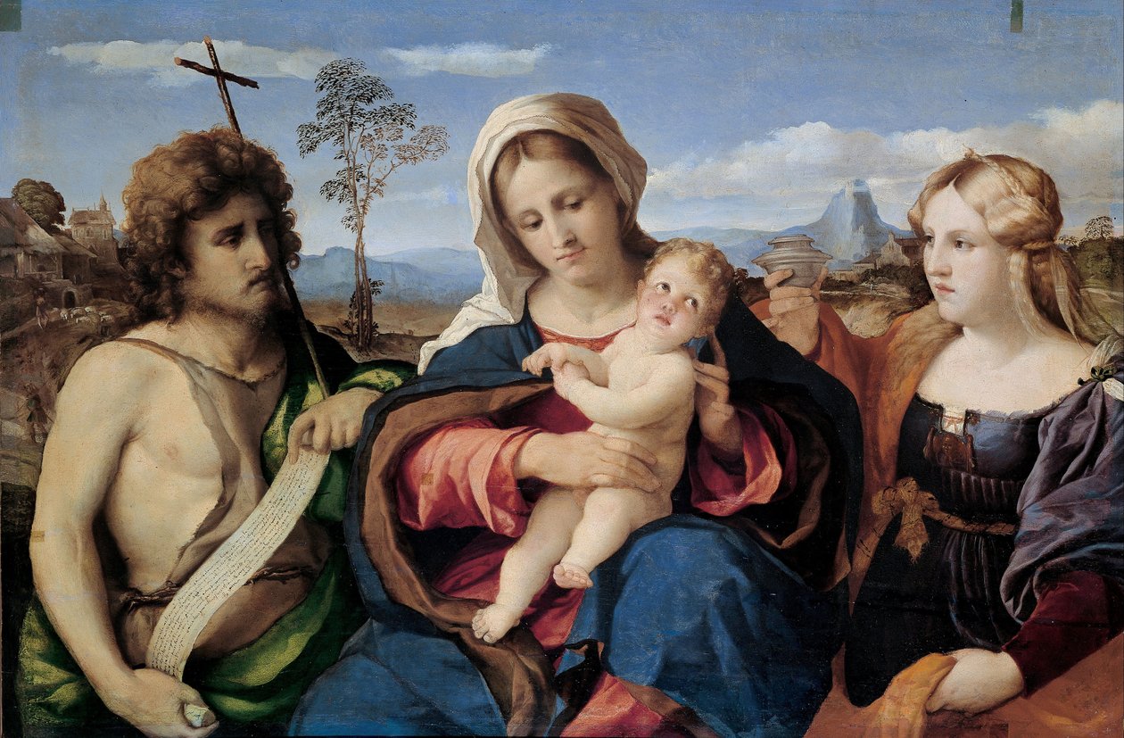 Madonna z Dzieciątkiem ze św. Janem Chrzcicielem i Marią Magdaleną, 1520-1523 autorstwa Jacopo Palma il Vecchio the Elder