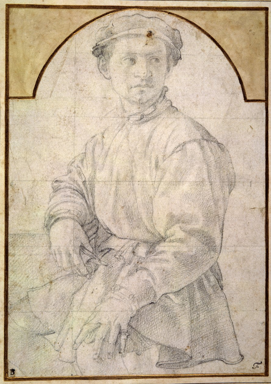 Siedzący młodzieniec w czapce (kreda na papierze) autorstwa Jacopo Pontormo
