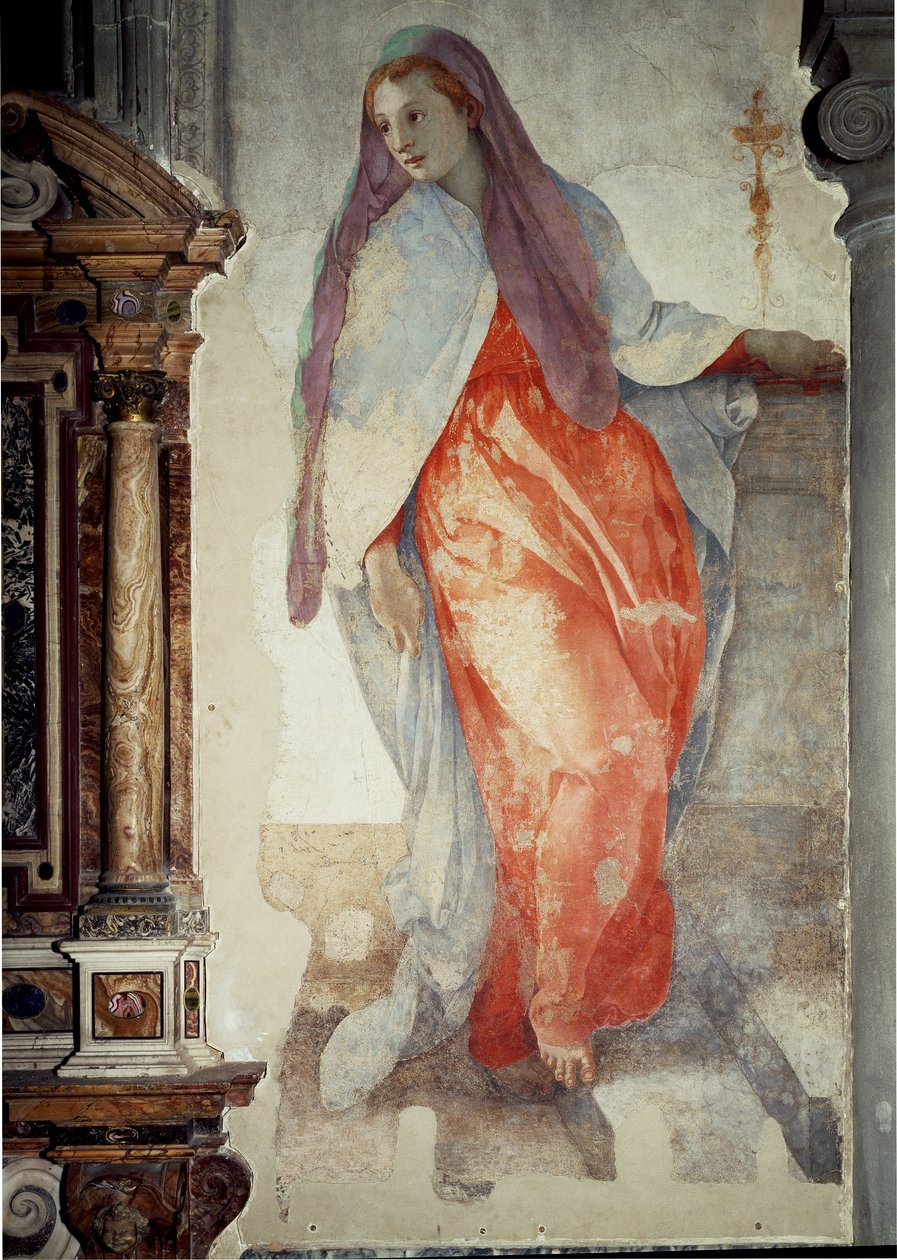 Zwiastowanie. Detal Matki Boskiej - Fresco autorstwa Jacopo Pontormo