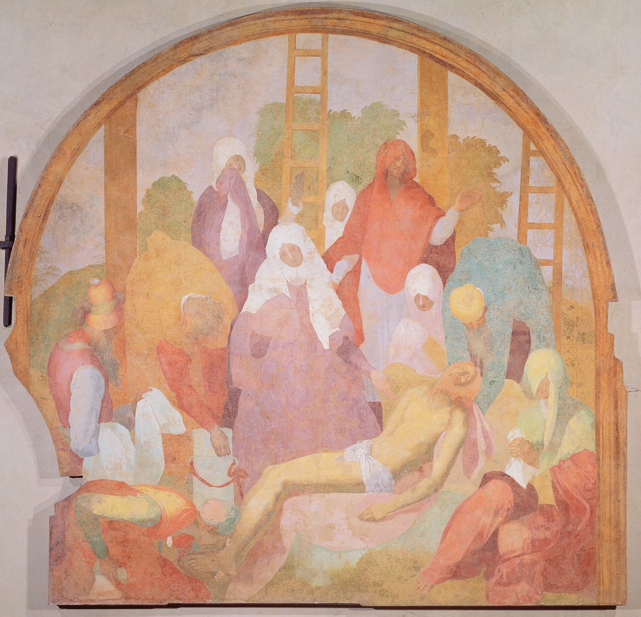 Osadzanie, luneta z cyklu fresk męki, 1523-6 autorstwa Jacopo Pontormo