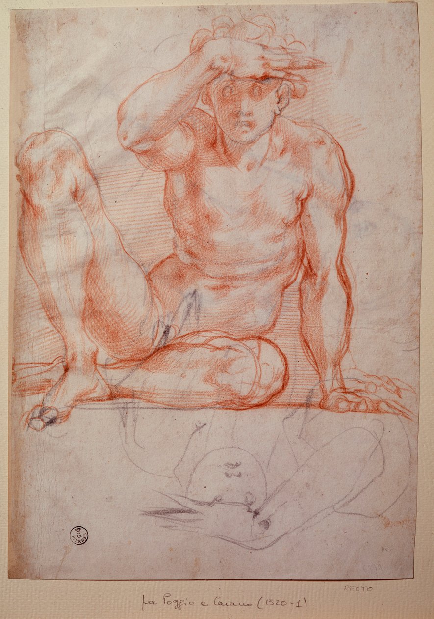 Nagi mężczyzna - Rysunek autorstwa Jacopo Pontormo