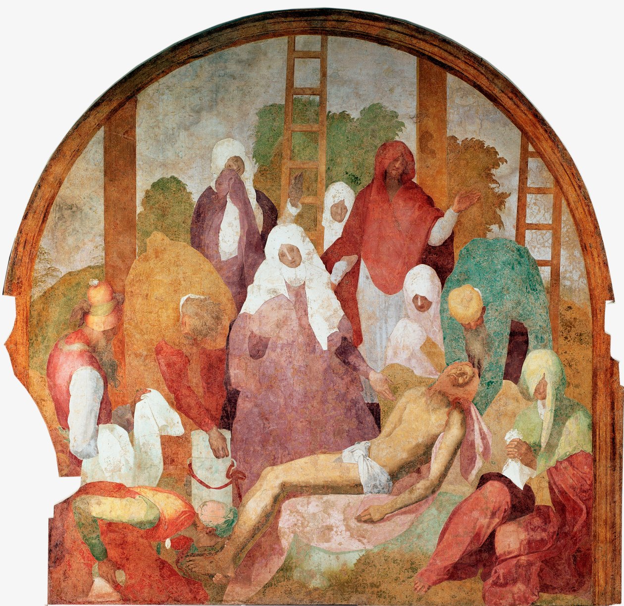 Pasja Chrystusa: „”Osadzanie”” Fresk Jacopo (Iacopo) Carrucci dit il Pontormo (Pontormo) (1494-1556) 1523-1525 niedziela 300x290 cm Florencja, Certosa del Galluzzo autorstwa Jacopo Pontormo