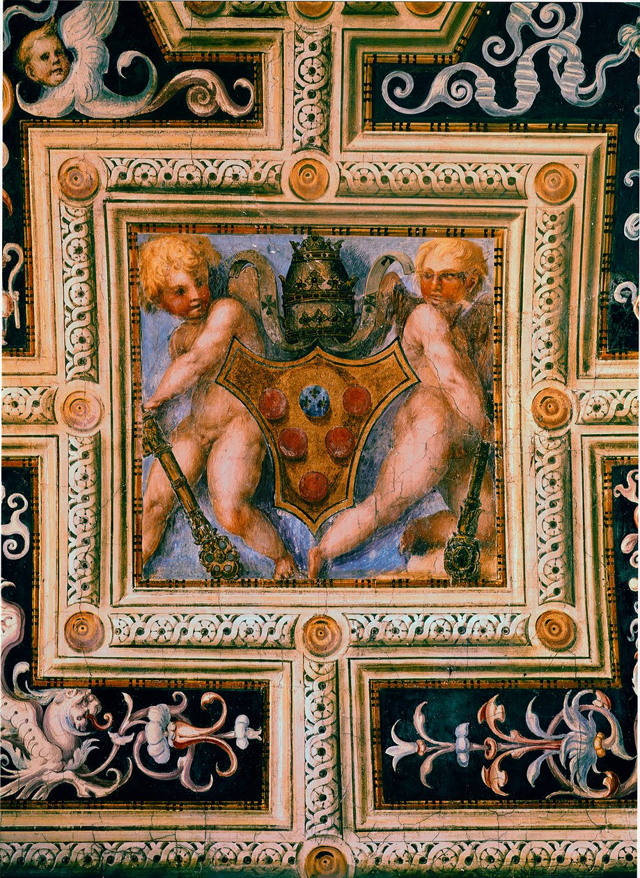 Putti i herb papieża Leona X (1475-1521). Fresk Jacopo (Iacopo) Carrucci dit il Pontormo (Pontormo) (1494-1557) autorstwa Jacopo Pontormo