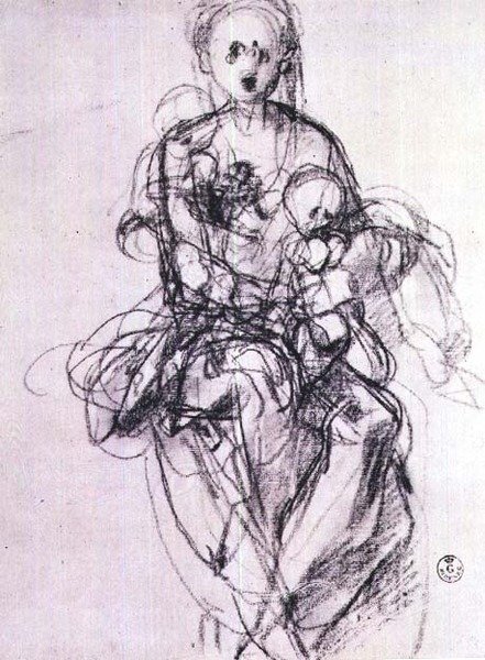 Studium Madonny z Dzieciątkiem (kreda) autorstwa Jacopo Pontormo