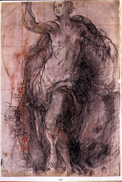 Studium postaci kobiecej z luźną draperią (kreda) autorstwa Jacopo Pontormo