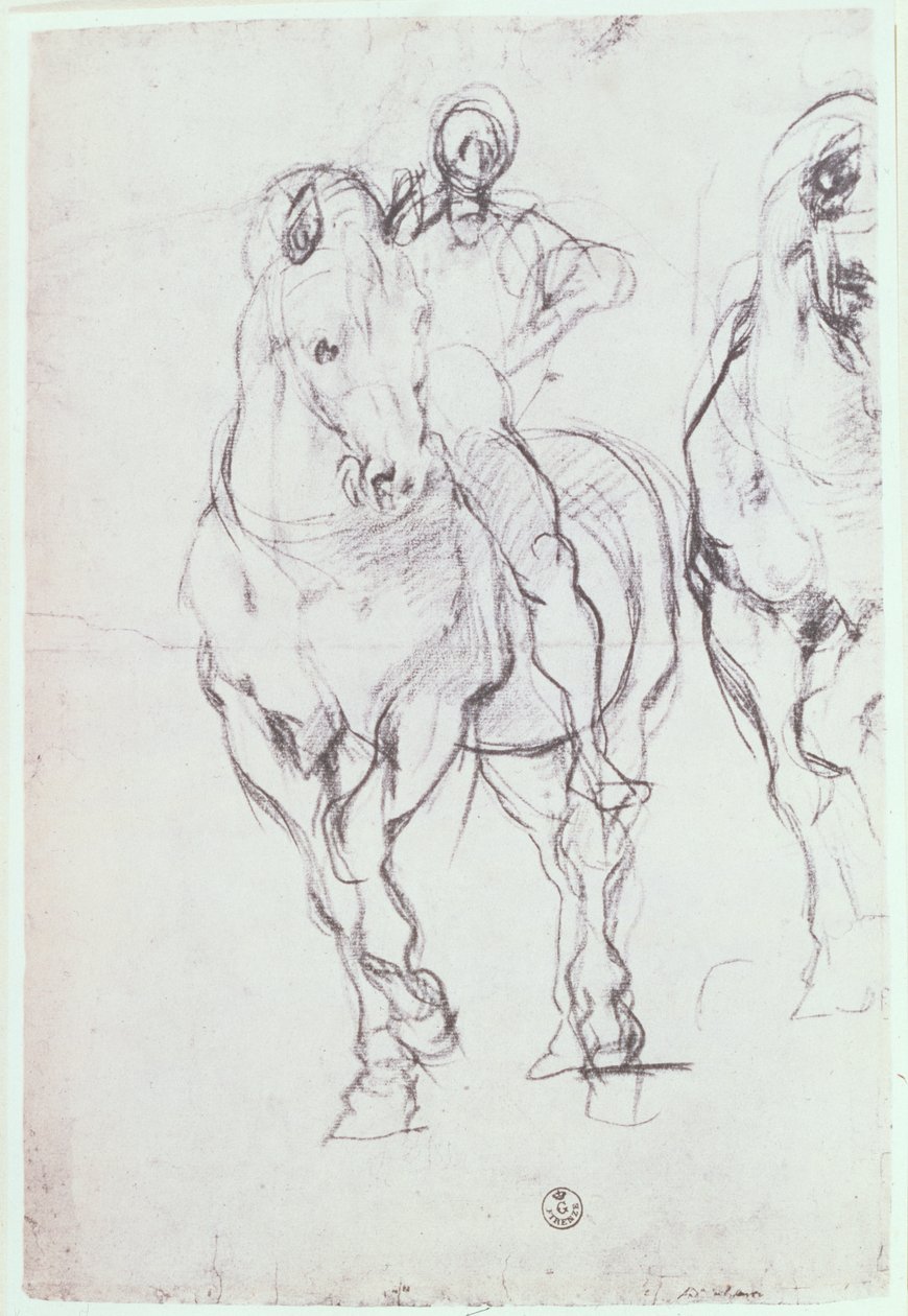 Studium jeźdźca dla Izraelitów gaszących pragnienie na pustyni (kreda) autorstwa Jacopo Pontormo