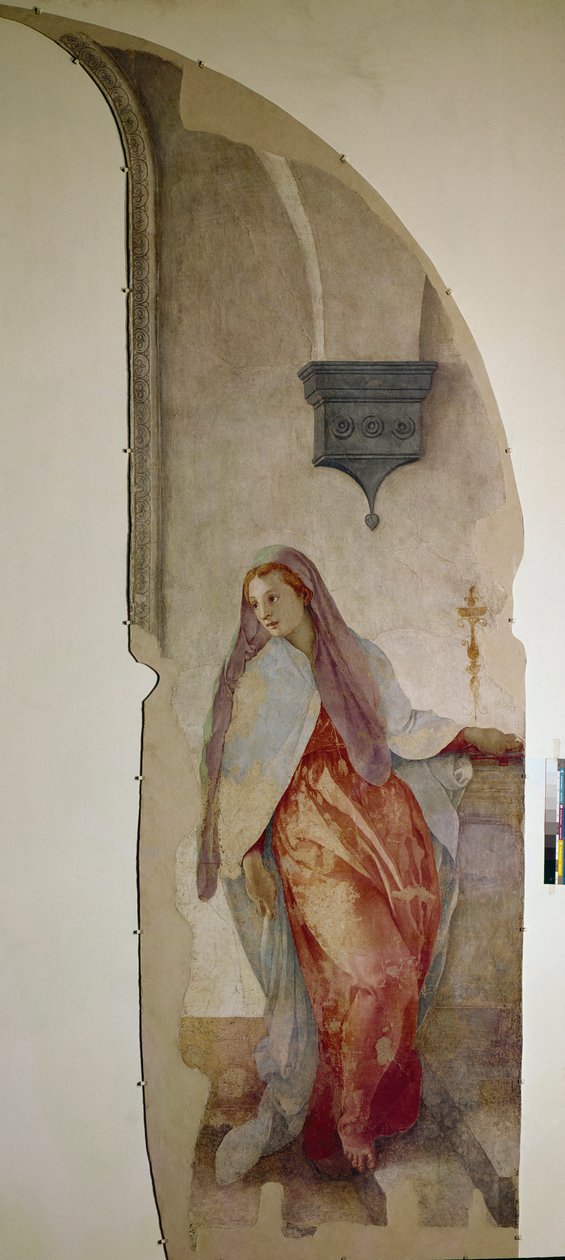 Zwiastowanie, szczegół Matki Boskiej (Fresco autorstwa Jacopo Pontormo