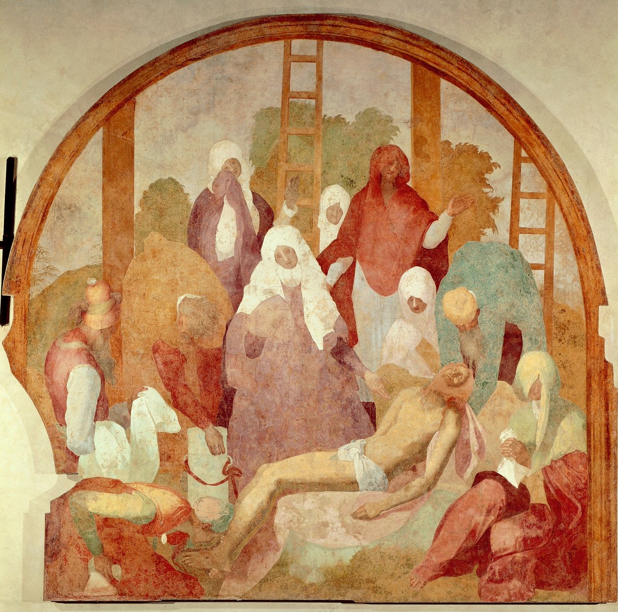 Zeznanie, fragment Fresku Cyklu Męki Giacomo Carucciego, znanego jako Pontormo (1494-1556), fresk, 300x290 cm Certosa di Galluzzo, Florencja autorstwa Jacopo Pontormo