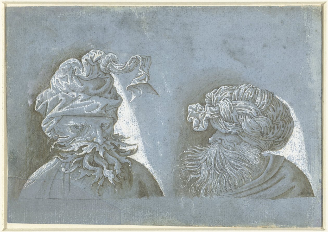 Dwie głowy mężczyzn z nakryciami głowy Głowy mężczyzn w nakryciu głowy obcych (tytuł serii) autorstwa Jacopo Ripanda (attributed to)