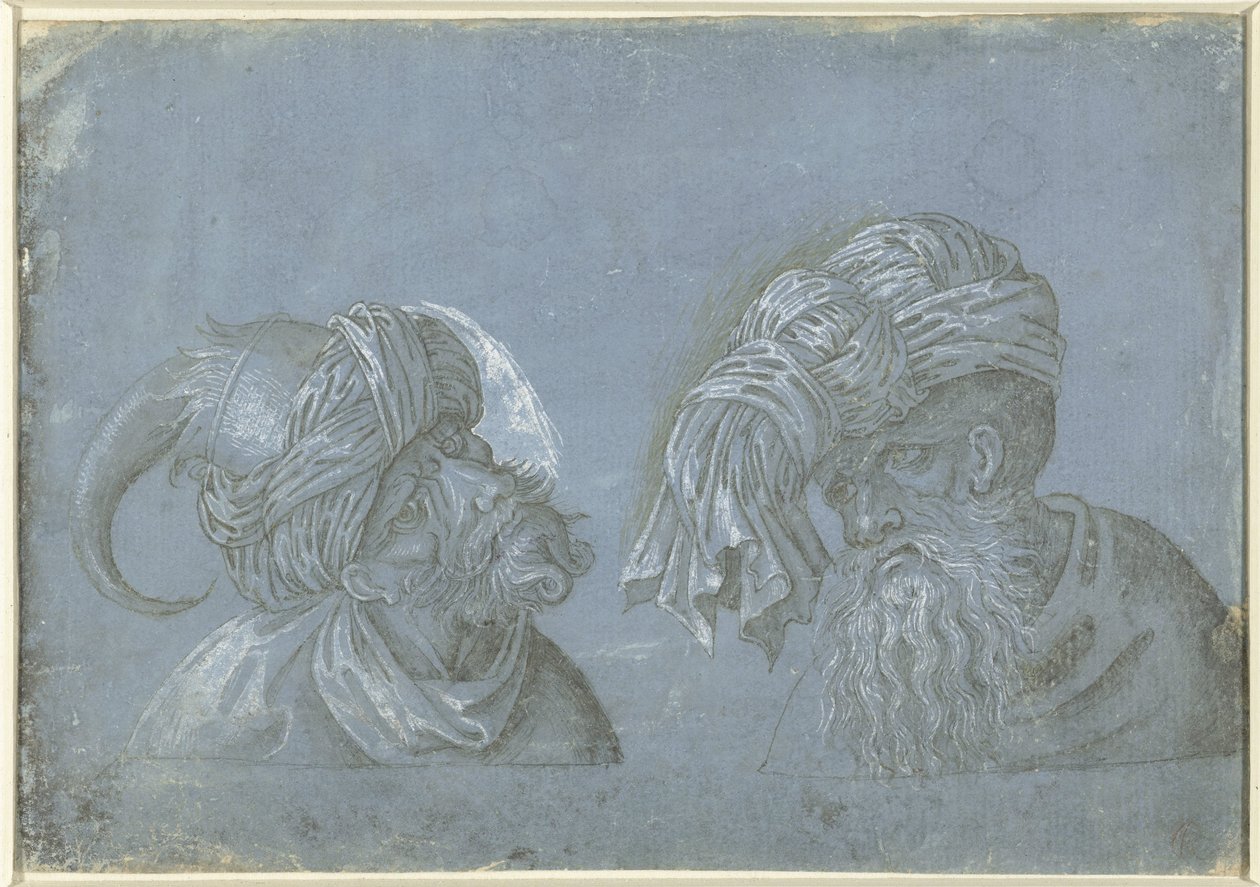 Dwie głowy mężczyzn z nakryciami głowy Głowy mężczyzn w nakryciu głowy obcych (tytuł serii) autorstwa Jacopo Ripanda (attributed to)