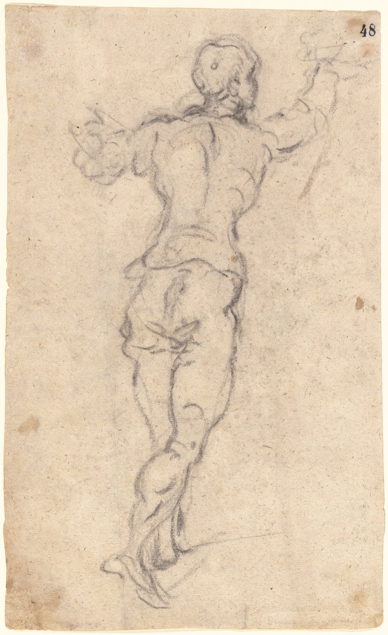 Kroczący młodzieniec z podniesionymi rękami, widziany z tyłu, ok. 1579 (węgiel na papierze owsianym) autorstwa Jacopo Robusti Tintoretto