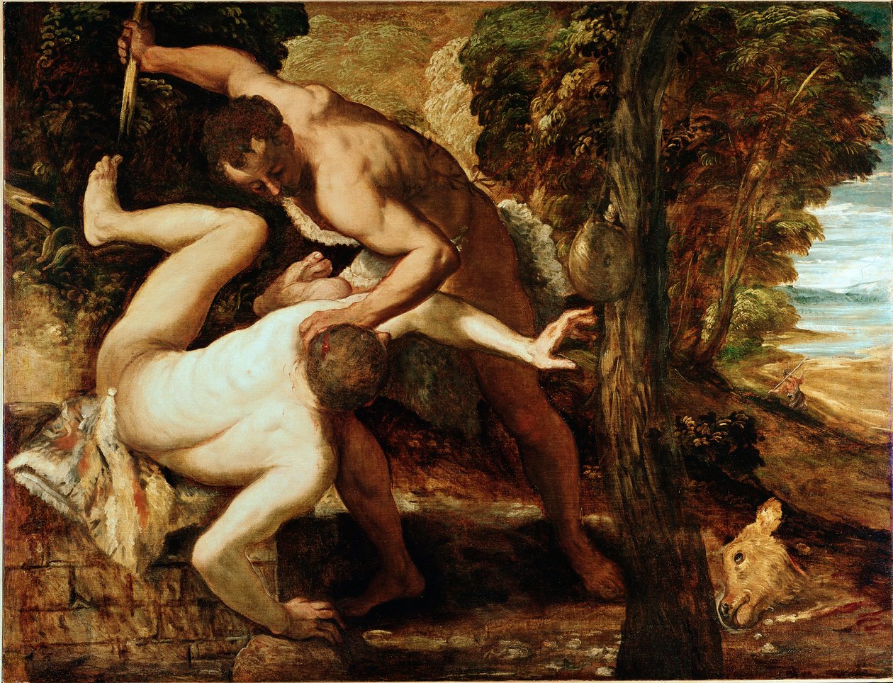 Kain zabija Abla Malarstwo Jacopo Robustiego dit il Tintoretto (Tintoret) (1518-1594) 1550-1553 Nd. 149x196 cm Galeria Akademii, Wenecja autorstwa Jacopo Robusti Tintoretto
